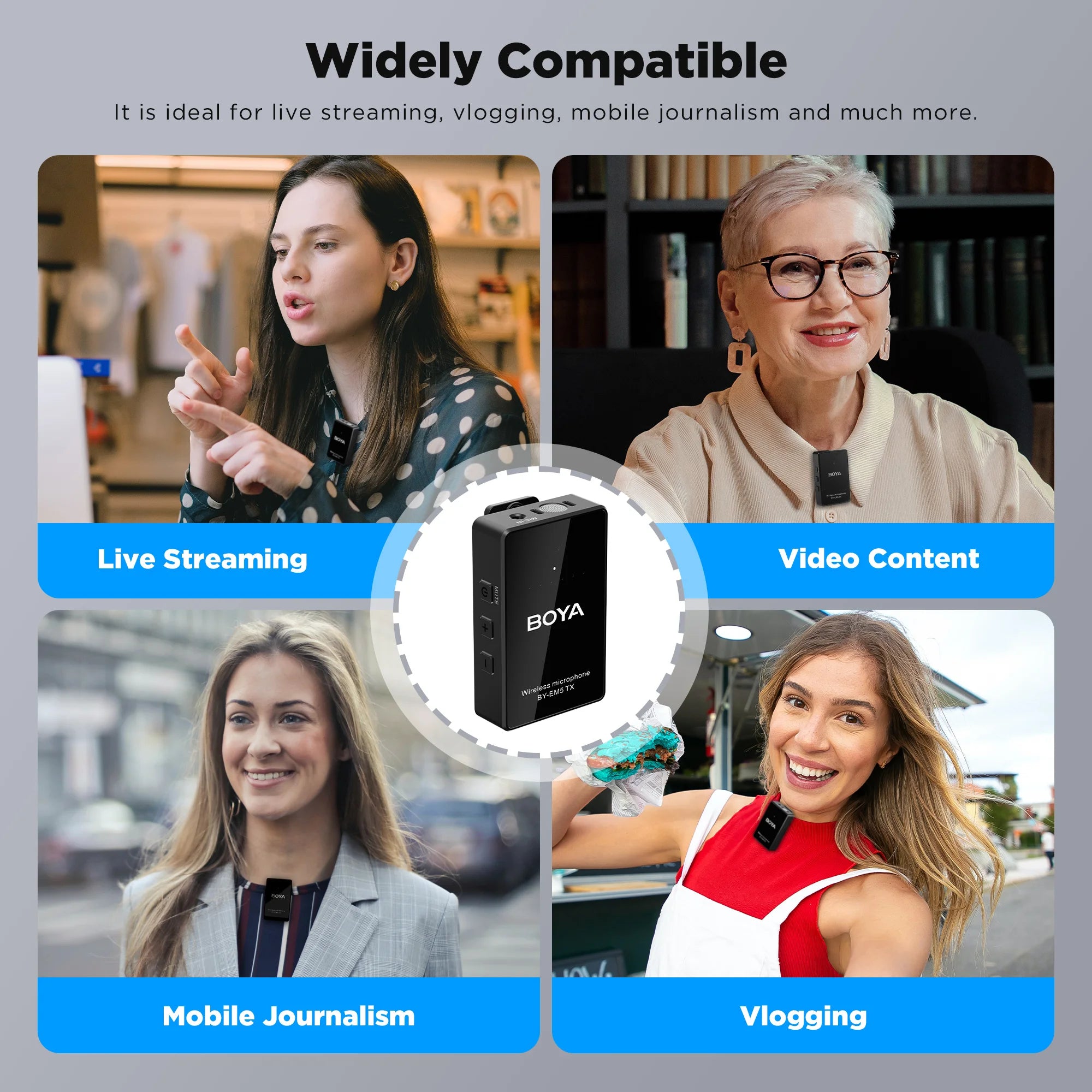 BY-EM5-K1 48-Channel UHF Wireless Lavalier Microphone for iPhone Android PC DSLR Cameras Online Teaching Streaming Youtube