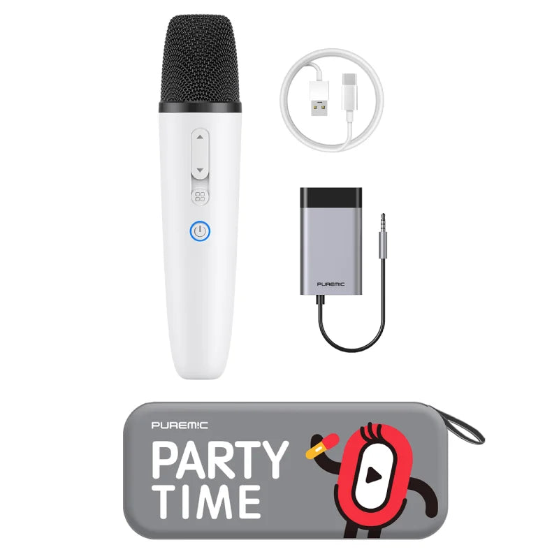 Tesla Karaoke Mic with Portable Bag, Wireless Mic with 8 Joy Effects, Rechargeable Mic with Type-C & Aux in Receiver