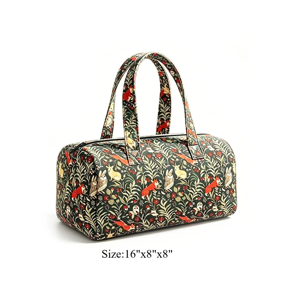 Animal Cow Floral Print Quilted Duffel Bag Weekender Travel Bag Lightweight Overnight Carry On Luggage for Gym Sports Getaway