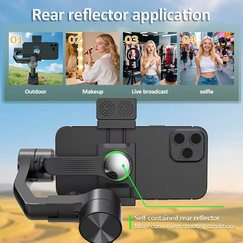 S6 3-Axis Gimbal Gesture control & fill light for smooth vlogs, streams & selfies. Compact & durable, perfect for creator