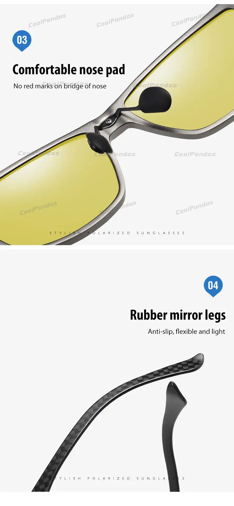 Carbon Fiber Square Photochromic Polarized UV400 Day Night Driving Sunglasses for Men Women