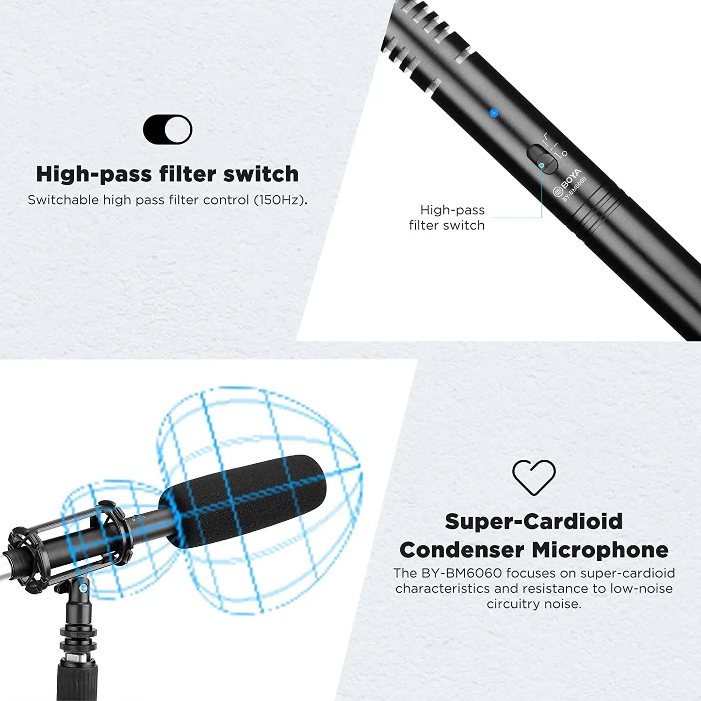 BY-BM6060 XLR Microphone Super-Cardioid Shotgun Condenser Microphone for DSLR Camcorder Film Making TV Program Interview