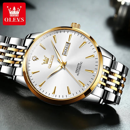 Dual Calendar Display Automatic Watch Stainless steel Luminous Waterproof Luxury Brand Business Men's Wristwatch