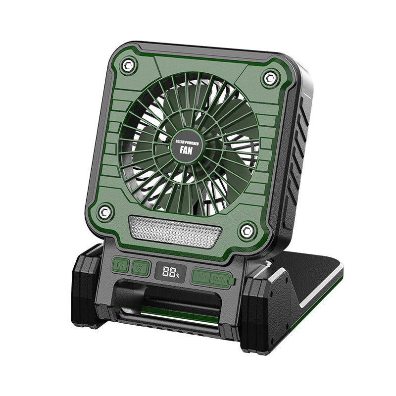 Outdoor Solar Rechargeable Camping Fan Light Foldable Tent Lantern with LED Light USB Portable