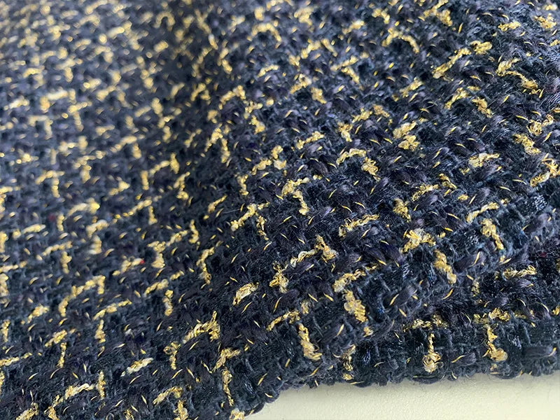 Gold Silk Small Fragrance Fabric, Polyester Woolen Tweed Fabric, Women's Shoes Bags, DIY Clothing Dress, Handmade Manual Sewing