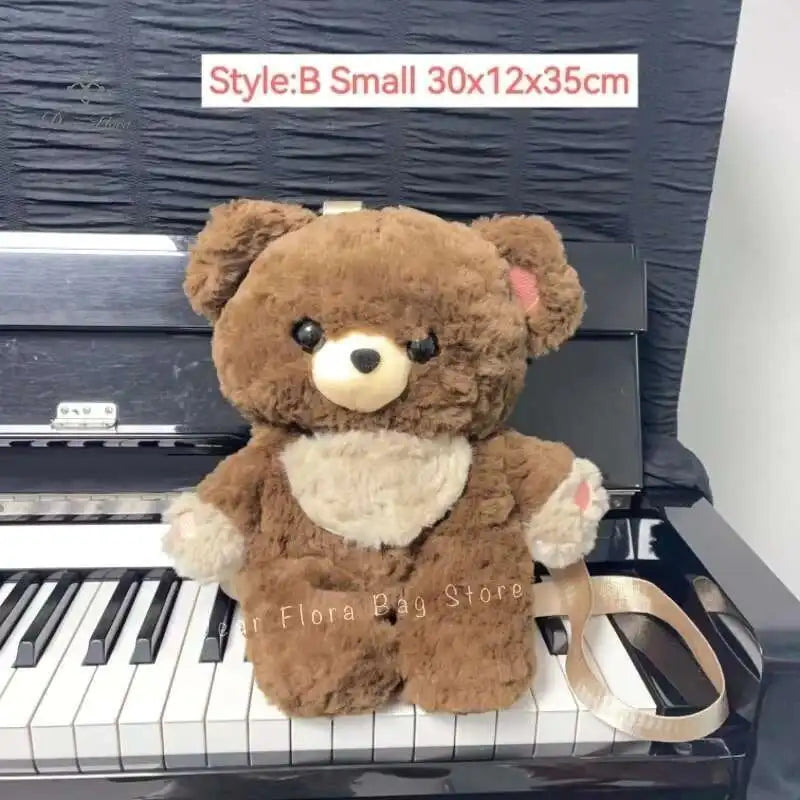 Y2K Cute Brown Bear Plush Backpack Soft Shoulder Bag