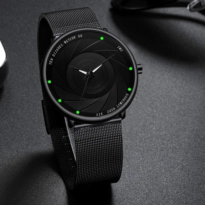 Minimalist Men's Fashion Watches Ultra Thin Stainless Steel Mesh Belt Quartz Wrist Watch Men Casual Leather Clock