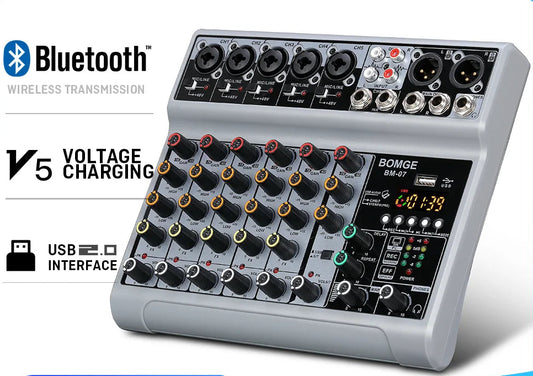 7 Channel Audio Mixer With Bluetooth USB 48V Phantom Power And Headphone Monitor