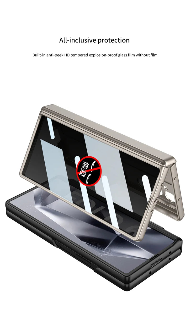 Luxury  Hinge Case for Samsung Z Fold 6 3 4 5 Case with Anti-peeping Glass All-inclusive Shockproof Shell Case
