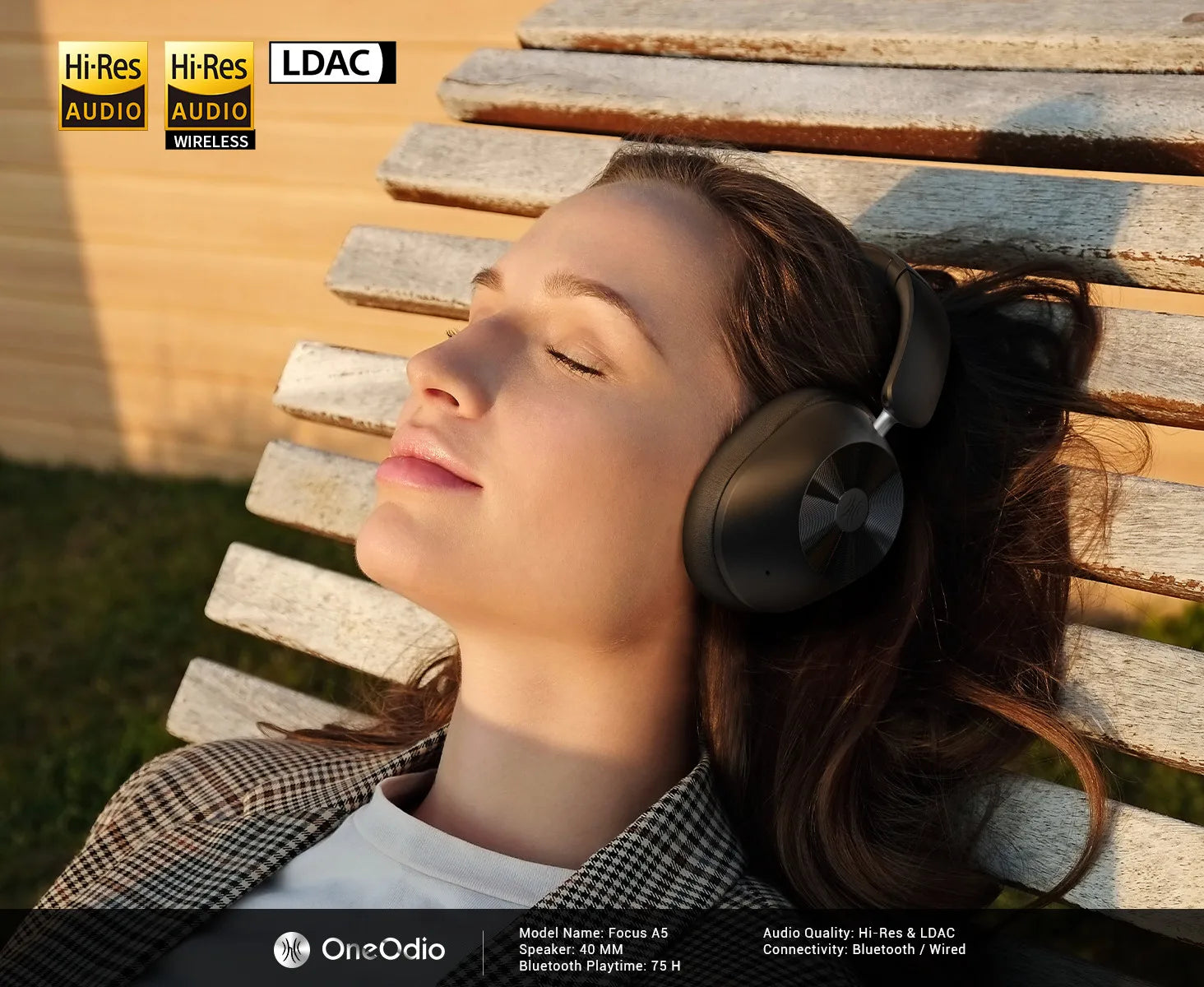 A5 Bluetooth 5.4 Headphones 43dB Hybrid Active Noise Cancelling Over Ear Wireless Headset Hi-Res LDAC Audio With ENC Mic