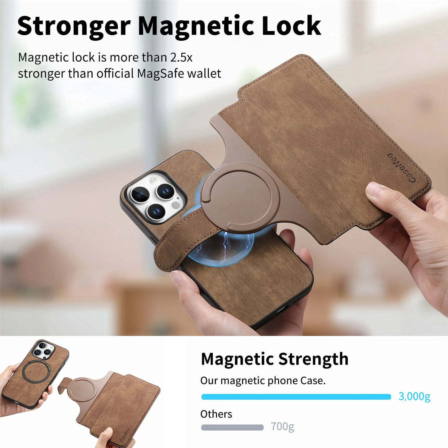 Flip Leather Wallet Case for iPhone 16 15 Pro Max 14 Plus 16E Magsafe  Detachable Card Slot Holder Cover