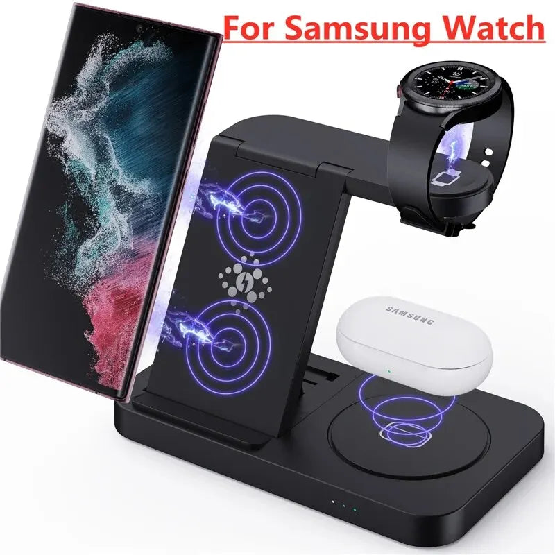 4 In 1 Wireless Charger Stand For iPhone 15 14 13 12 Samsung S23 S22 Ultra Note Galaxy Watch Foldable Fast Charging Station Dock