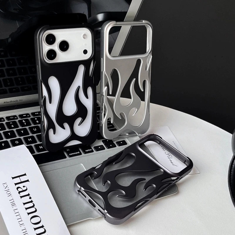 For iPhone 17 Pro Max Cases for iPhone 17 Pro Cover Plating Hollow Flame Pattern Silicone Shockproof Phone Case for iPhone17 Air