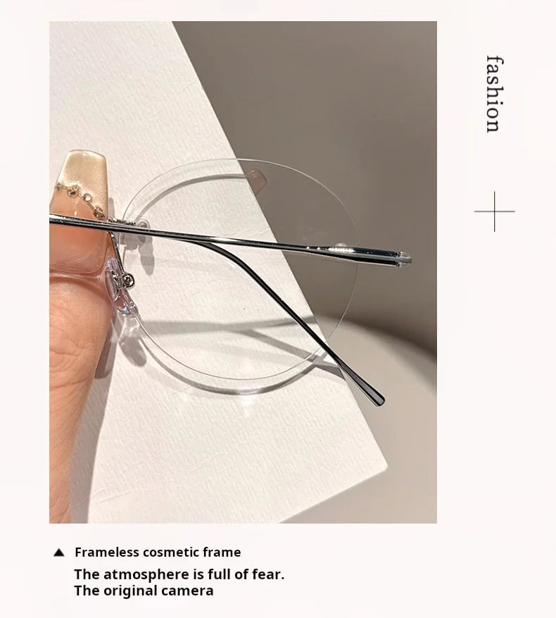 Womens Retro Round Rimless Progressive Multifocal Prescription Glasses