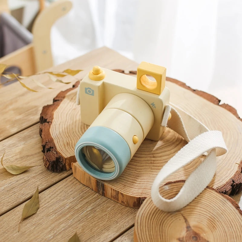 Wooden Fashion Camera Pine Detachable Camera Toy Pendant Baby Block DIY Present Nursing Gift Outdoor Adventure Simulation Camera