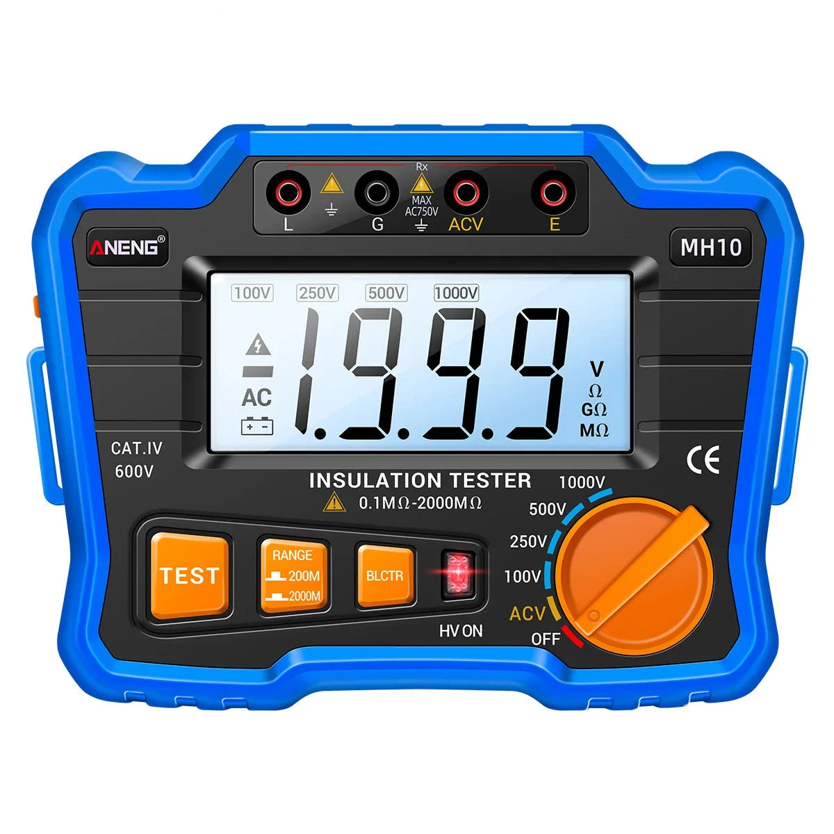 HD Digital Insulation Resistance Gauge Ohmer Testers 1000V Megometer Megohmmeter Ohm Test Auto Range Backlight Meters