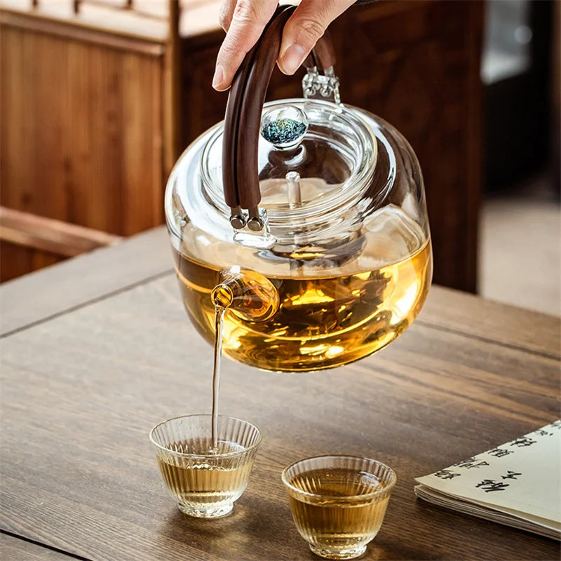 1100ml Magnetic Handle Glass Teapot with Tea Strainer Infuser Heat Resistant Borosilicate Tea Kettle