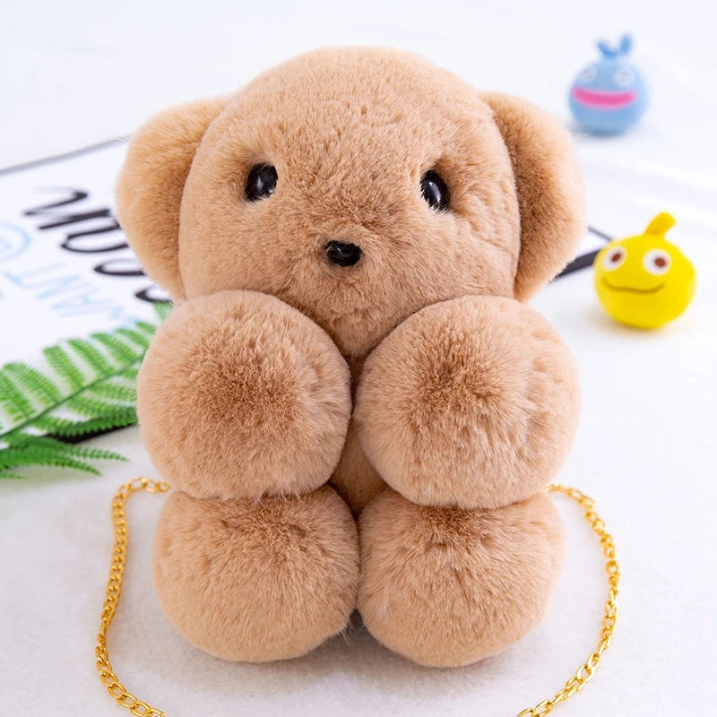Cute Bear Plush Crossbody Backpack Soft Cartoon Shoulder Bag
