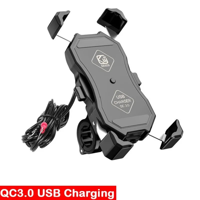 Motorcycle Fork Stem Wireless Charger 15W Qi/USB Quick Charge Phone Holder Handlebar Mirror Mount with 1" Ball for 3.5"-6.8"