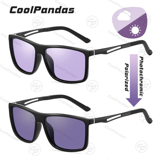 Square Retro Photochromic Polarized UV400 Purple Lens Sunglasses for Men Women