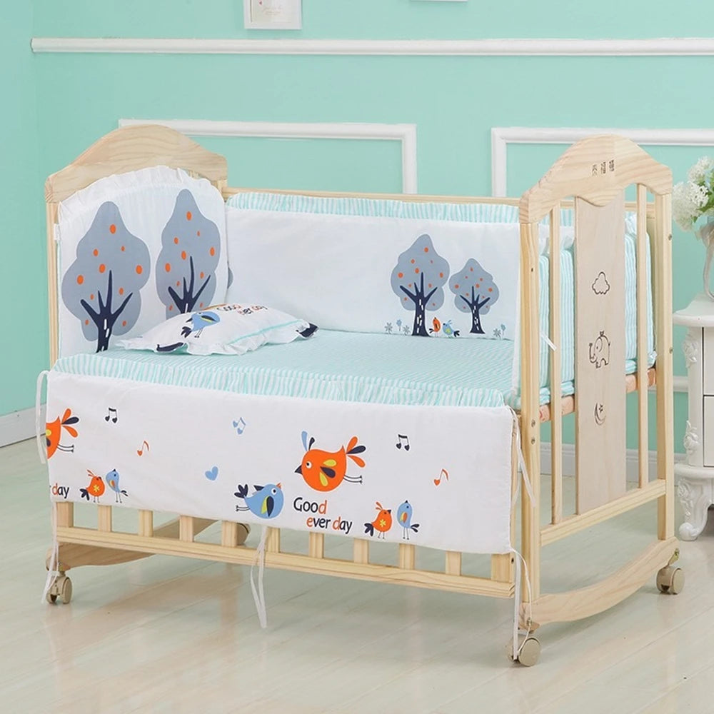 6-Pcs Cotton Nursery Crib Bedding Set – Unisex  Set with 4 Bumpers, Mattress & Pillow
