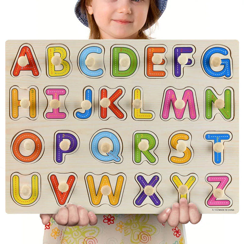 Montessori Wooden Puzzles Hand Grab Boards Toys Tangram Jigsaw  Educational Toys Cartoon Vehicle Animals Fruits 3D Puzzles