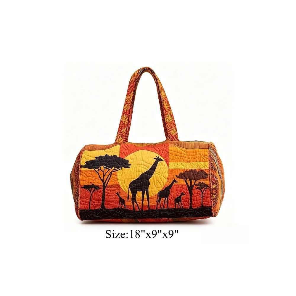 Travel Duffel Bag Quilted Weekender Bag 3D Giraffe Print Luggage African Animal Pattern Carry On Bag for Vacation Beach Camping
