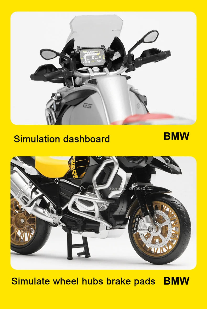 1:12 BMW R1250 GS Alloy Scale Motorcycle Model Toy Highly Simulated Static Motorcycle Model Wheel Suspension Collection