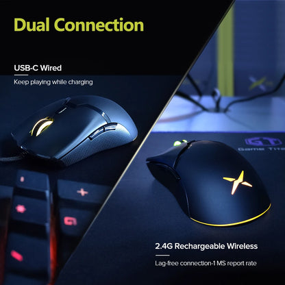 RGB 2.4Ghz Wireless Gaming Mouse Dual Mode 16000 DPI Lightweight Ergonomic 1000Hz Mice with Soft rope Cable