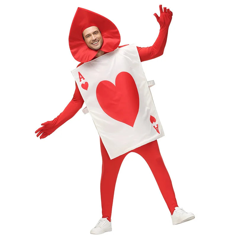 Halloween Costume Adult's Day Alice in Wonderland Stage Performance Playing Cards Hearts A Costume