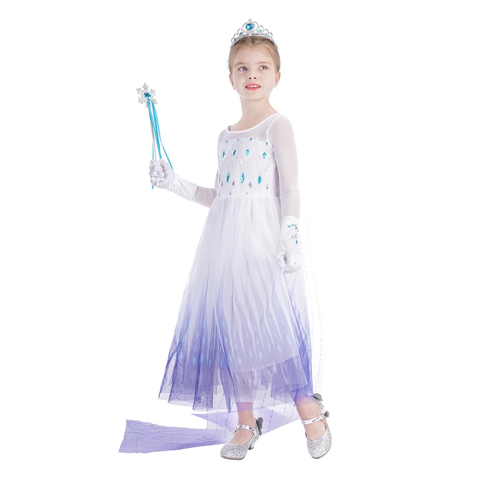 Frozen Princess Elsa Dresses For Girls Costume Kid Cosplay Snow Queen Fantasia Mesh Clothes Carnival Birthday Party Dress