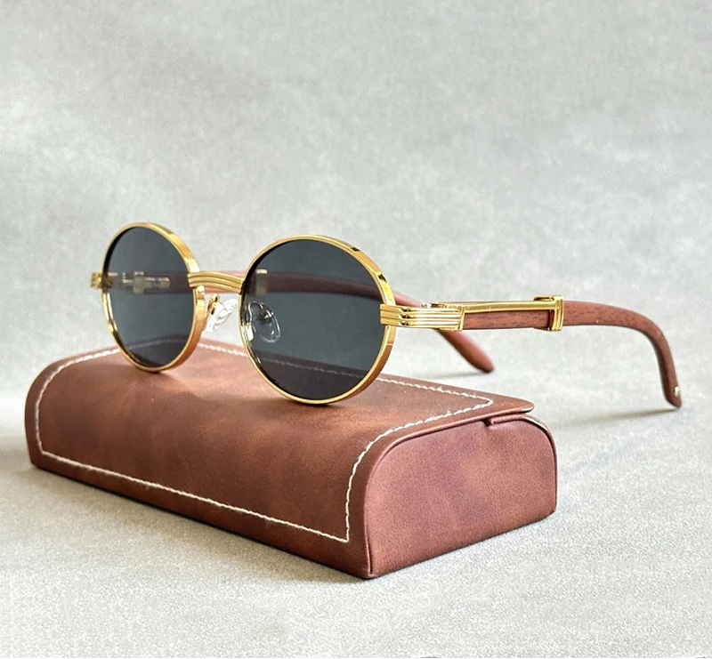 Oval Wooden Frame Sunglasses With UV400 Protection