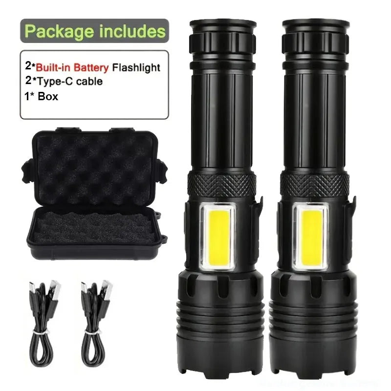 High Power Rechargeable LED Flashlight With COB Side Light And Zoom