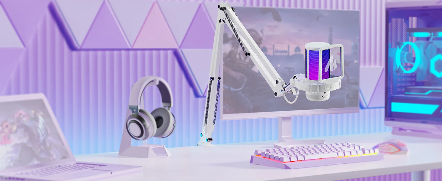 Gamerwave DGM20S USB Microphone Gaming Mic Condenser Mic RGB Mic Noise Canceling Mic with Mic Gain,RGB Light,One key mute