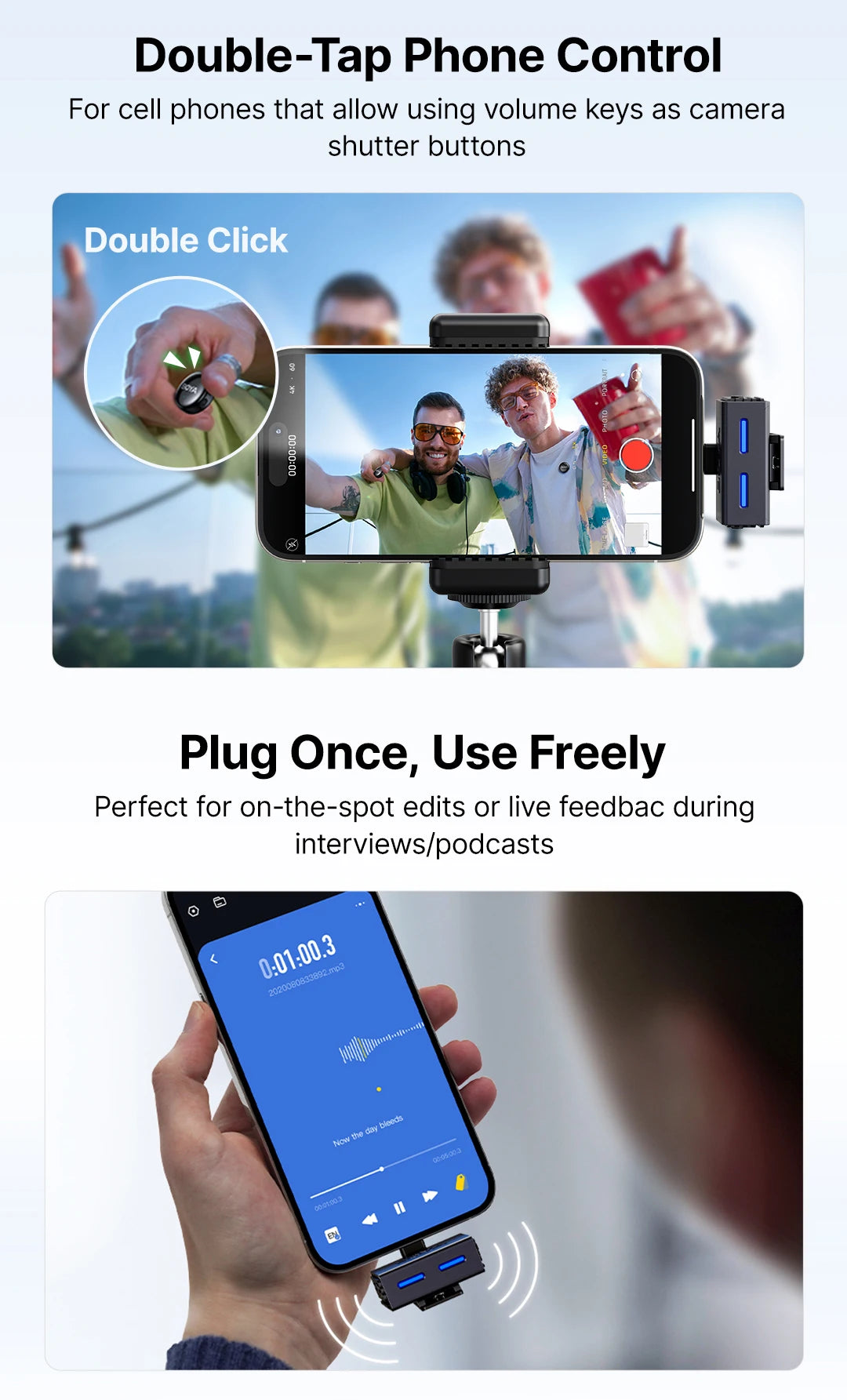 LINK 3 Wireless Lavalier Microphone for iPhone 15/16 Type-C Devices AI Noise Cancellation Lapel Mic for Video Recording