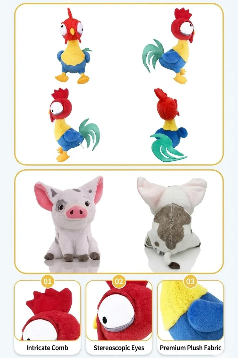 Cute Moana Pig and Rooster Plush Toy, Anime Pig Princess Chicken Plush Animal Companion Sleep Toy, Home Decor,  Birthday Gift
