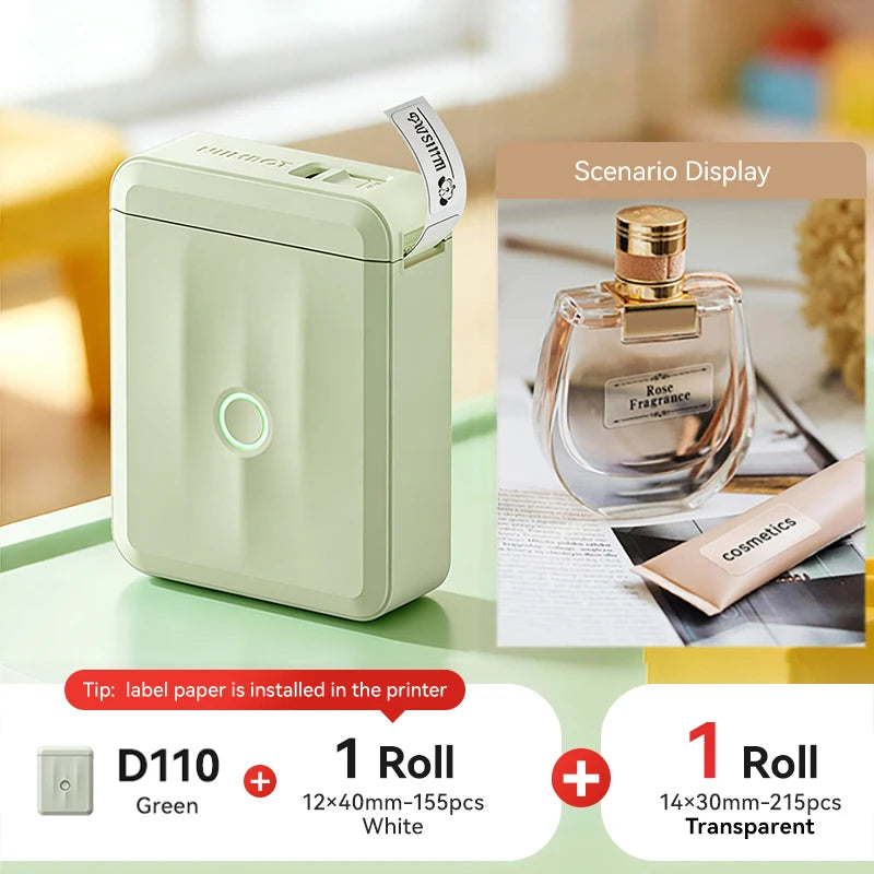 D110 Mini Portable Thermal Label Printer, Bluetooth Smart Label Maker with Adhesive Tape, Inkless 203 DPI for Home, Office & School