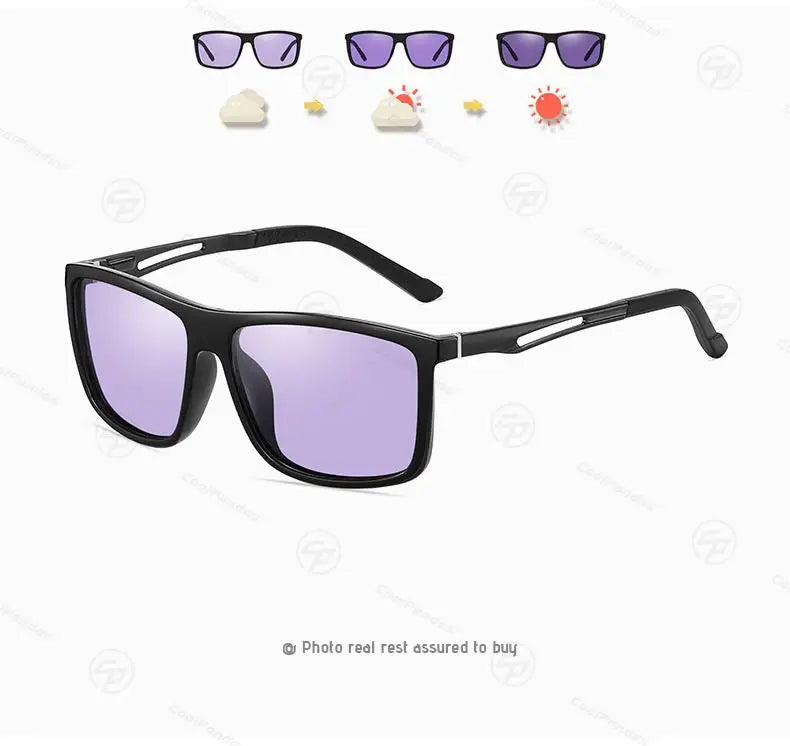 Square Retro Photochromic Polarized UV400 Purple Lens Sunglasses for Men Women