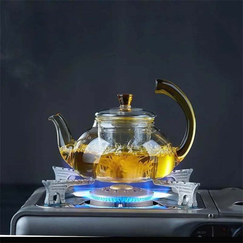 Heat Resistant Clear Glass Teapot with Infuser and Color Warped Handle