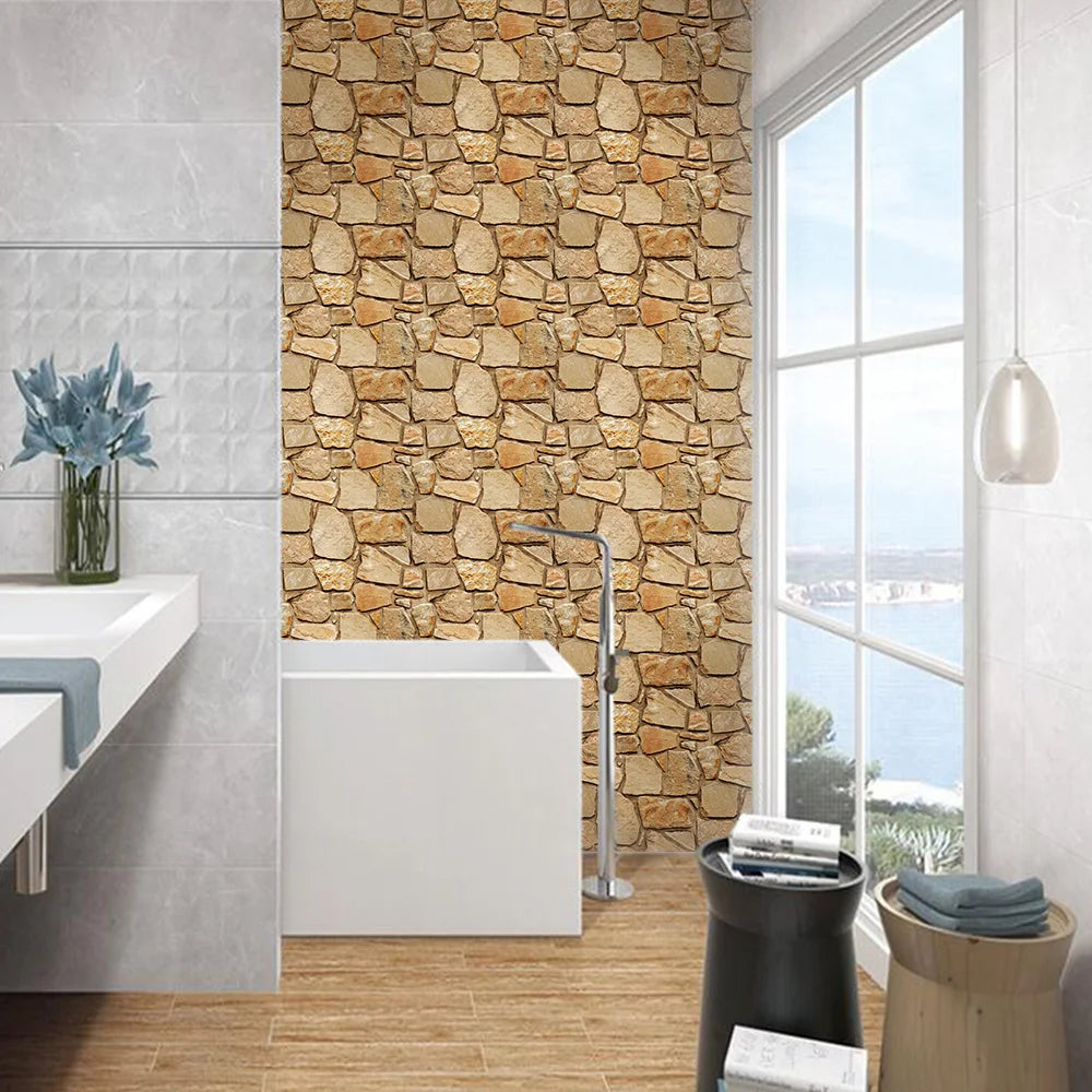 10pcs 3D Faux Stone Wall Panels Peel and Stick Wall Tiles Decorative 3D Wall Sticker Self-adhesive Wall Tile Sticker
