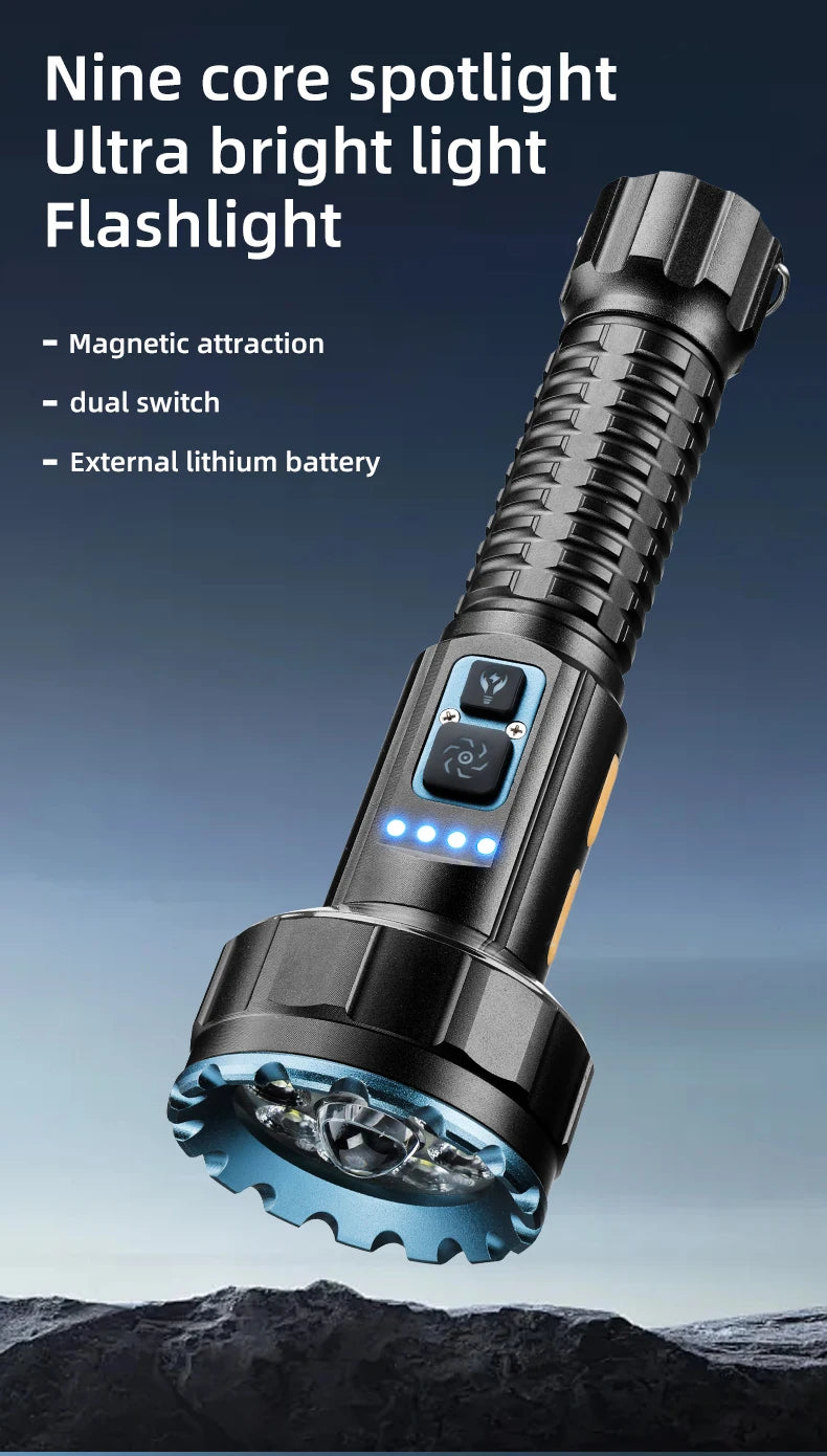 30W 1 Plus 8 LED Rechargeable Camping Flashlight