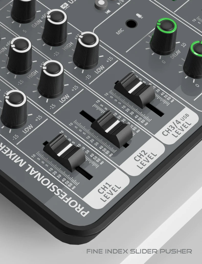 4 Channel Audio Recording Mixer With Bluetooth USB And 48V Phantom Power Light Grey