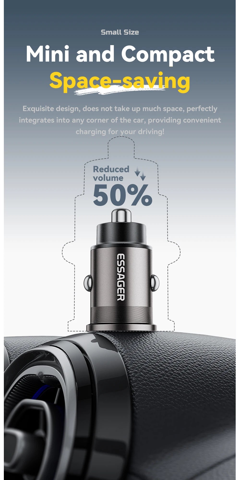 45W Mini USB-C + USB Fast Car Charger (PD 3.0 + QC 3.0)