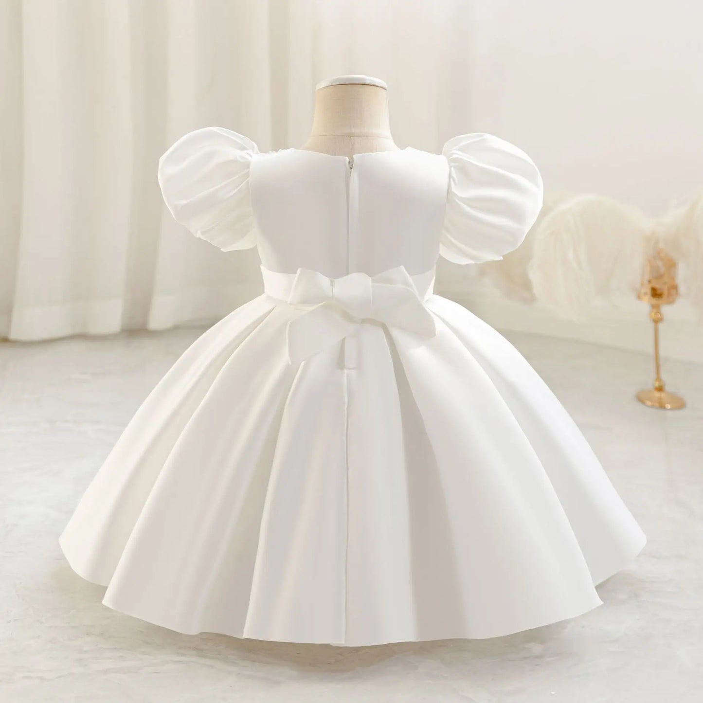 Baby Princess Party Dress with Bow and Bubble Sleeves