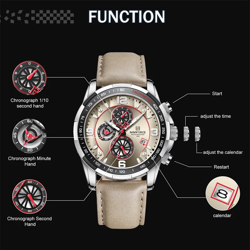 Watch For Men Multifunction Sport Luminous Mans Quartz Leather Watches