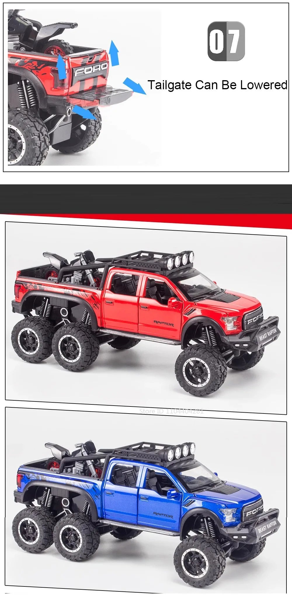 1:24 Mammoth F-150 Raptor Diecast Alloy Model Toy Car Doors Opened Sound Light Pull Back Miniature Vehice Adult Boy Fashion Gift