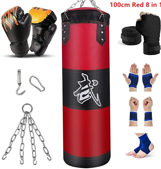 100/120cm Unfilled Heavy Punching Bag Professional Boxing Sandbag with Hanging Accessorie for MMA Muay Thai Kickboxing Taekwondo