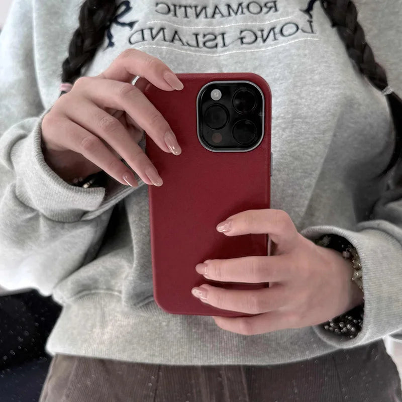 Luxury Matte Leather Phone Case For iPhone 17 16 15 14 Plus 16E Protection Shockproof Cover