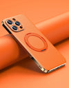 Magnetic Leather for Magsafe Case for iPhone 16 15 14 Pro Max 16Pro Ring Luxury Lens Protection Holder Phone Back Cover