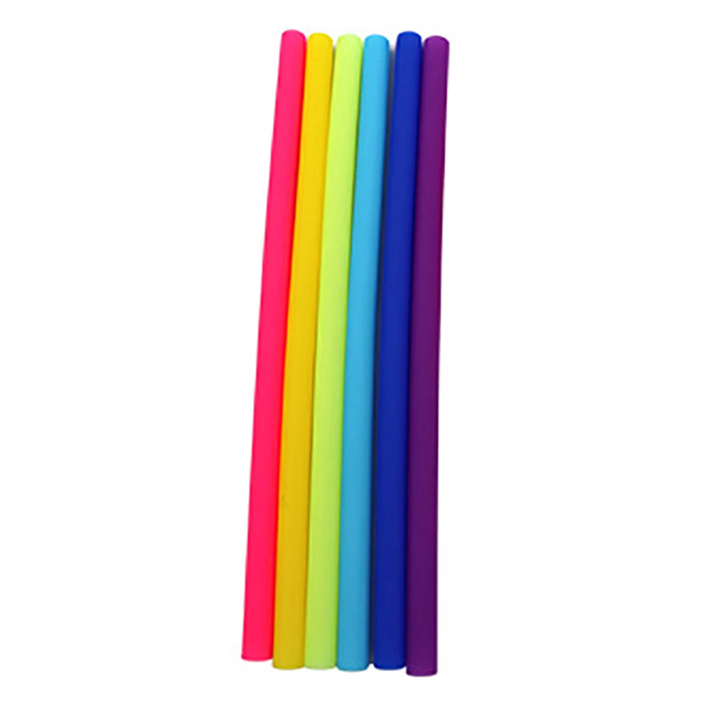 6 Pieces/Set Reusable Silicone Straws Set Extra Long Flexible Straws Colored Folding Straw Cleanable Bar Accessories